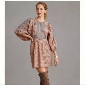 By Anthropologie Embroidered Tunic Mini Dress